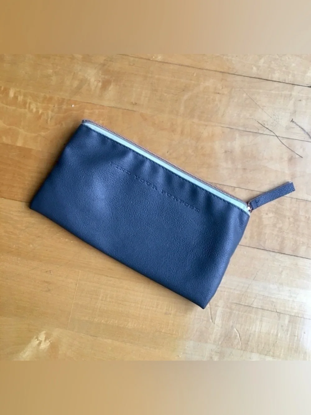 “FIND YOUR PURPOSE” Travel, Makeup, Cosmetic Bag, Gray, Teal Blue
